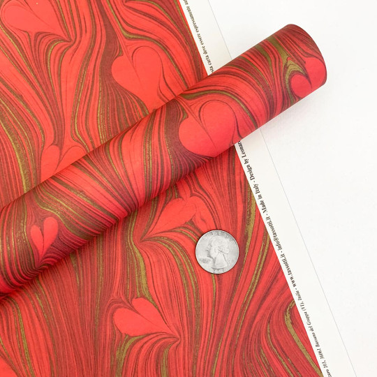 Red Marbled Hearts Print Italian Paper ~ Tassotti